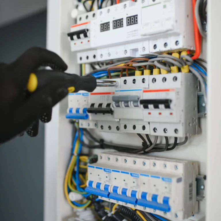 Emergency Electrical Services technician repairing panel