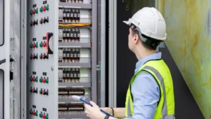 Licensed electrician inspecting wiring for Ontario Electrical Safety Code