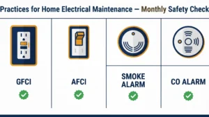 Practices for Home Electrical Maintenance — homeowner testing a GFCI outlet in a kitchen