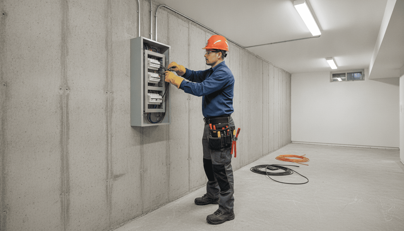 Electrician performing an Electrical Panel Upgrade in Aurora home basement: Cost, Timeline and What to Expect (2026)