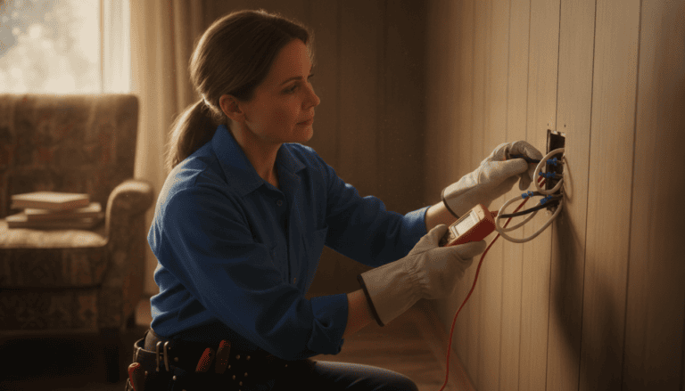 Licensed electrician inspecting aluminum wiring in an outlet of a 1970s Ontario home