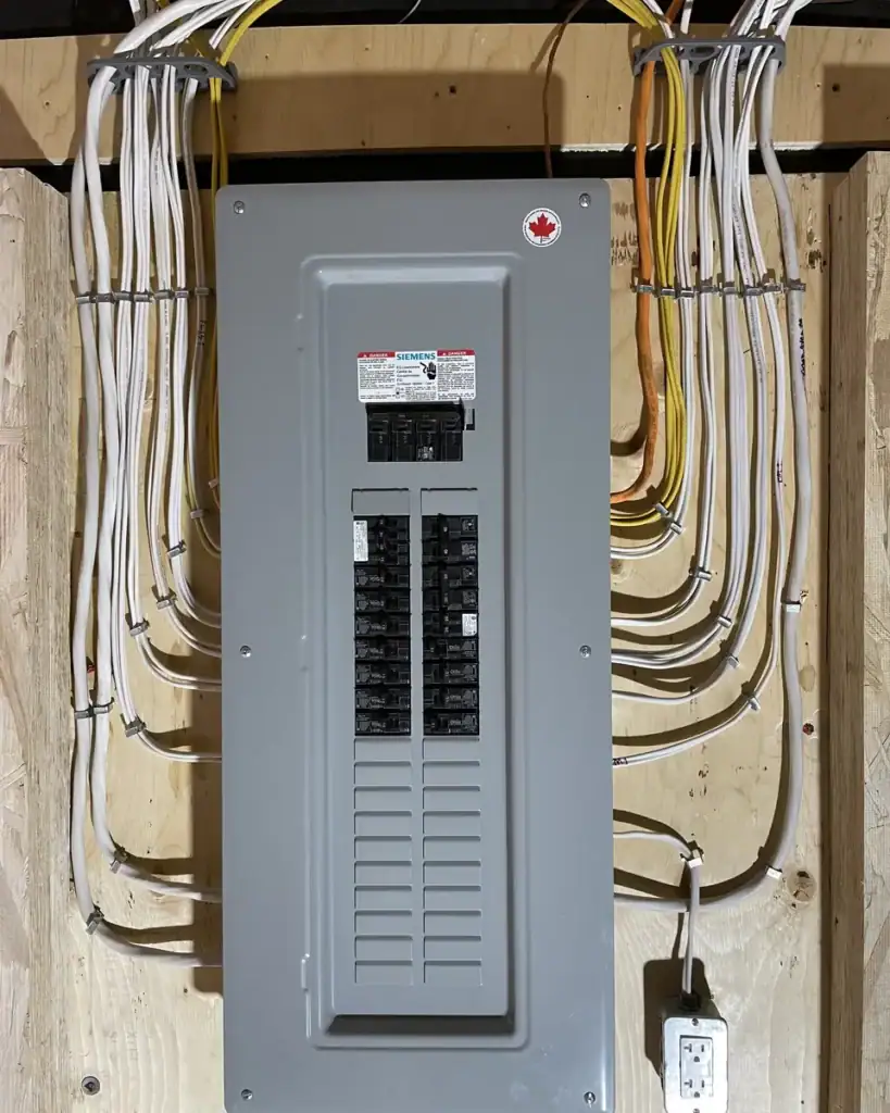 New construction electrician rough-in: main panel and home runs in a new build